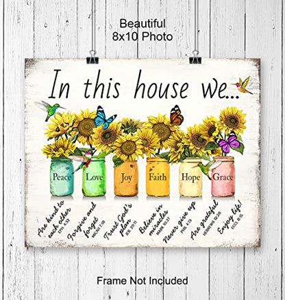 Christian Family Wall Art & Decor - Religious Wall Decor, Rustic God spiritual Scripture Sunflowers Christianity Home Decoration, The Bible Verse Picture, Inspirational Christian Gifts for Women Woman