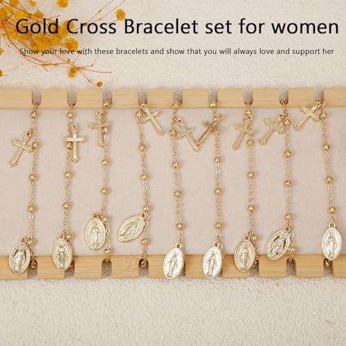 COLOYAN 9PCS Rosary Gold Beads Bracelet for Women - color: A