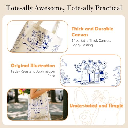 Aesthetics Canvas Tote Bag - Art Design Gift for Women, Reusable Purse Tote Bag with Inner Zip Pocket - style: Book Lovers