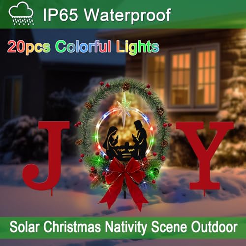 3Pack Solar Lights Christmas Joy Sign,Metal Nativity Scene Outdoor Garden - color: Red-joy
