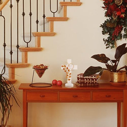 Wooden Cross Wall White With Solid Wood Iron Copper Gole Leaf Heart Shaped - color: White