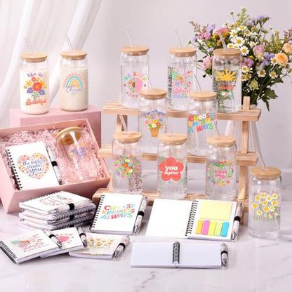 Skylety 36 Pcs Housekeeping Week Gifts Inspirational Floral Glass Cups Set - style: Cute Flower