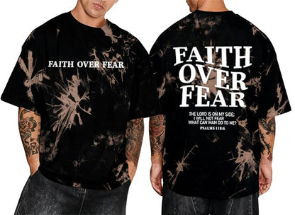 Christian Faith Over Fear Shirt for Men Jesus Religious Shirts Oversized T-Shirt - color: Brown Tie-dye, size: Large