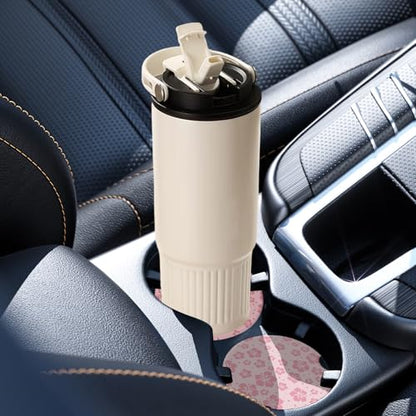 2 Pack Car Coasters for Cup Holders, Cute Car Accessories Interior - color: Hibiscus