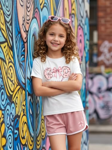 Eatbook Christian Girls Clothes 2 Pcs God is Good T-Shirt Bow Shorts Set - color: White, size: 11-12 Years