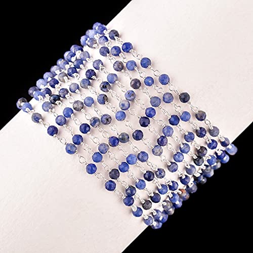 Natural Gemstone Handmade Beaded Stone Rosary Chains with 3mm Beads Jewelry Making DIY Accessories 925 Sterling Silver Rosary Chain Hand Craft