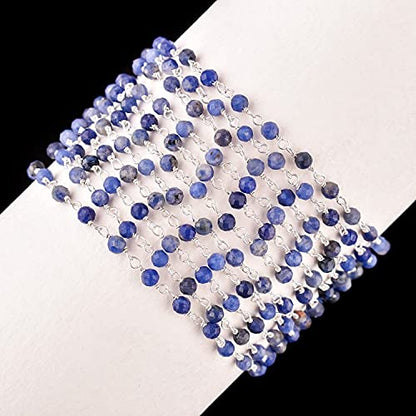 Natural Gemstone Handmade Beaded Stone Rosary Chains with 3mm Beads Jewelry Making DIY Accessories 925 Sterling Silver Rosary Chain Hand Craft