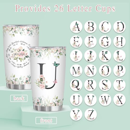 Personalized Initial U Tumbler 20oz, Monogrammed Gift for Women Birthday Mothers Day Religious Gift, Personalized Christian Gift for Women Initial Coffee Mug - style: Initial U cup