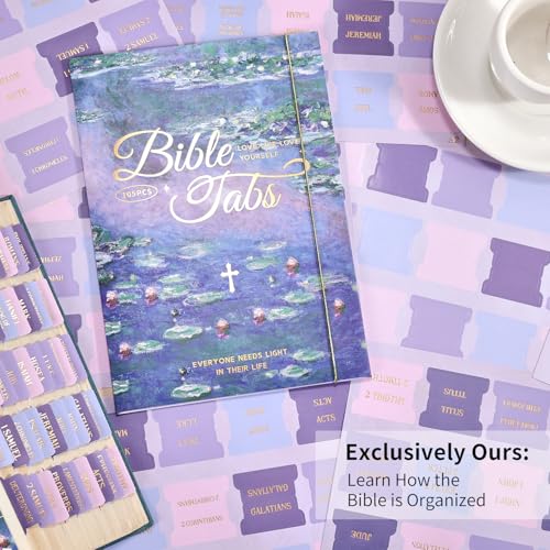 Laminated Bible Tabs for Women, Purple Pink, Gold Foil Lettering, 105pcs - style: Gold Foil WaterLilyPurple