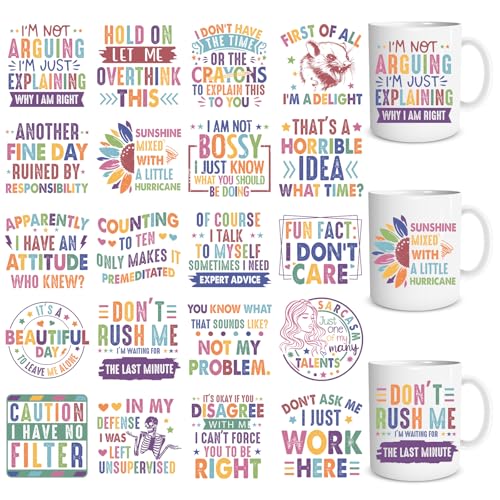 20 Sheets Funny Sarcastic UV DTF Cup Wrap Transfer Decals for Mug - style: Colorful Sarcastic