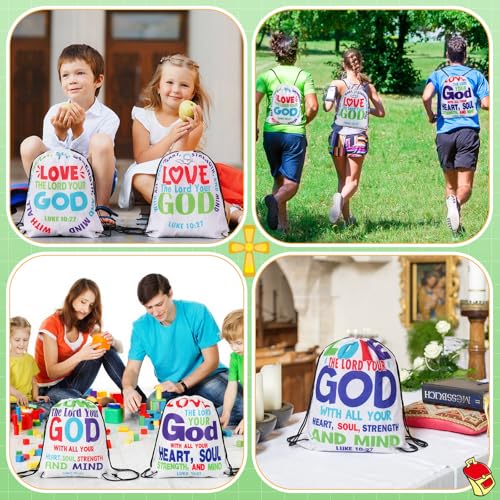 24 Pcs Christian Bags Religious Drawstring Bags Love Your God Vbs Drawstring Backpacks Bulk Large Religious Gifts for Sunday School Church Graduation Themed Party Favors - style: Love Your God