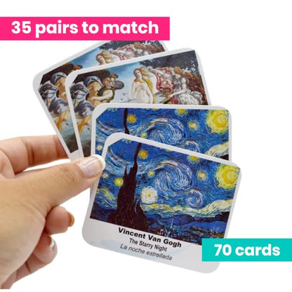 Menique Memory Matching Game – Famous Paintings for Adults & Kids – 70 Cards (35 Pairs) – Bilingual Art Game – Educational & Concentration Activity - style: Art