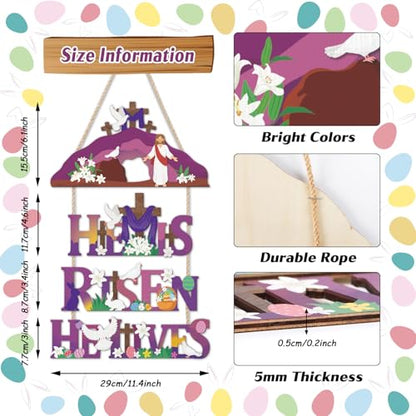 IARTTOP He Is Risen Religious Cross Wooden Door Hanging Sign - color: He is Risen