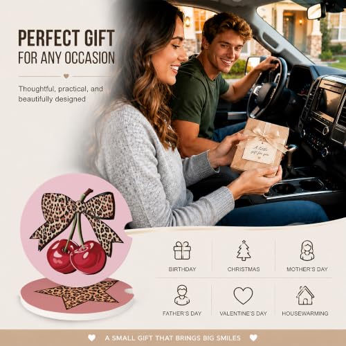 Car Coasters for Cup Holders, Pink Leopard Print Car Coasters Set of 2, B24 - color: Cherry