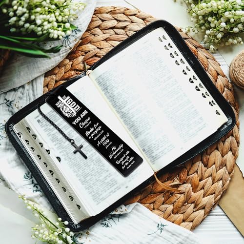 Bible Verse Metal Bookmark for Men, Man of God Christian Bookmark for Men, Religious Fathers Day Gift Scripture Book Mark with Cross Pendant for Husband Dad Reading Gifts