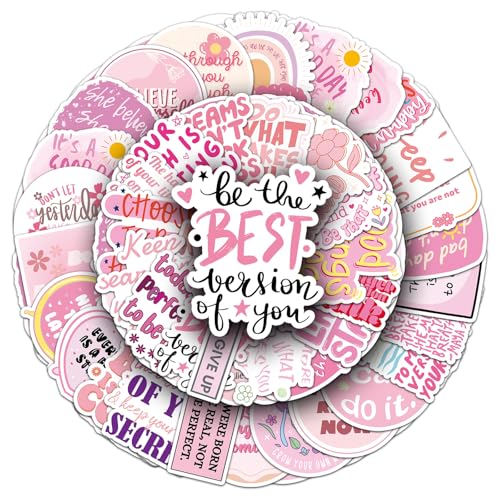 50PCS Pink Motivational Stickers for Girl, Waterproof Inspirational Positive Affirmation Vinyl Decals, Aesthetic Preppy Quote Stickers for Water Bottle, Laptop, Scrapbook, Skateboard, Guitar, Phone - color: Pink Motivational Stickers-1