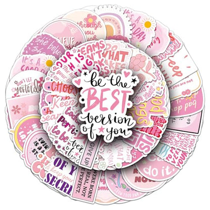 50PCS Pink Motivational Stickers for Girl, Waterproof Inspirational Positive Affirmation Vinyl Decals, Aesthetic Preppy Quote Stickers for Water Bottle, Laptop, Scrapbook, Skateboard, Guitar, Phone - color: Pink Motivational Stickers-1