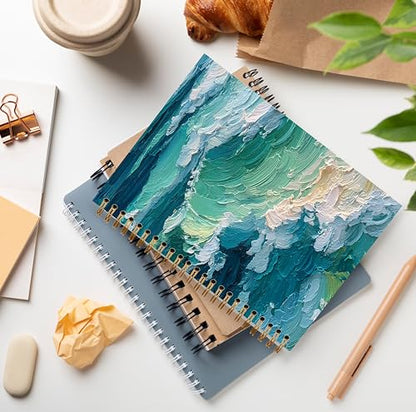 GDJIEGBC Blue Beach Wave Notebook, Coastal Beachy Journal for Women Men, Beach Lover Gifts, Abstract Teal and Blue Ocean Seascape Spiral Notebook Journal 5.5x8.3 - color: Color 16