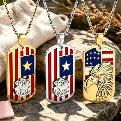 American Flag Cross Pendant Necklace, Silver-Tone, Stars and Stripes, Patriotic Religious Jewelry,for a gift box - color: gold+gold+silver