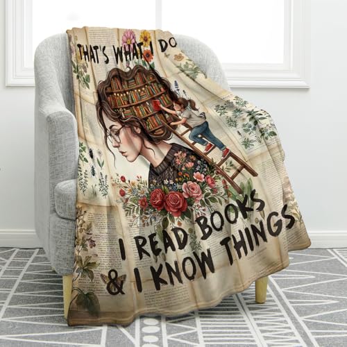 Jekeno Book Lover Gifts Blanket Floral Bookshelf Throw Blanket - color: Book Lover, size: 60x80 Inch