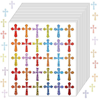 Ctosree 540 Pcs Glitter Christian Crosses Stickers Religious Reward Sticker