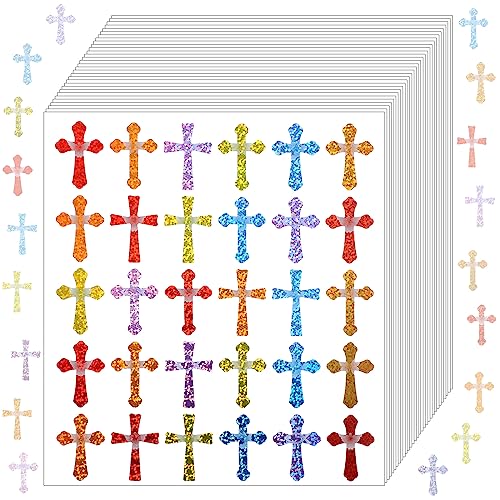 Ctosree 540 Pcs Glitter Christian Crosses Stickers Religious Reward Sticker