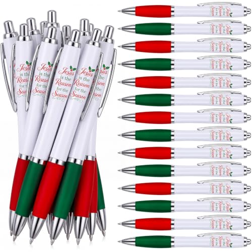 50 Pcs Jesus is the Reason Pen Christmas Christian Pens Gift Bulk Bible Verse Retractable Ballpoint Black Ink Party Favor with Rubber Grip for Xmas Sunday School Baptism Stationery Supplies