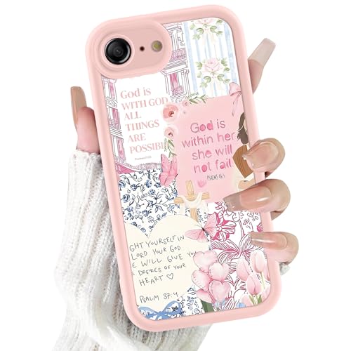 for iPhone 16e/iPhone 17e 6.1'' Pink & Blue Flower Christian Collage Phone Case, Cute Floral Bible Verse Cross & Jesus Case, Slim TPU Shockproof Protective Phone Cover for Women Girls - color: Pink & Blue Cross Collage, size: iPhone 16e/iPhone 17e