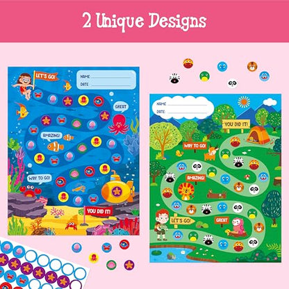 40 Pack Incentive Chart, 2 Adorable Designs with 1078 Stickers, Classroom Family Reward Chart System for Kids Homework Assignments, Attendance, Good Behavior, Chores, Potty Training Progress - style: Forest and Ocean