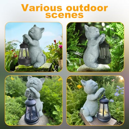 Solar Cat Garden Statue with LED Light - Cute Cat Figurine for Outdoor Decor, Weatherproof Resin Night Light for Yard Patio Lawn, Gift for Cat Lovers Women Mom Grandma