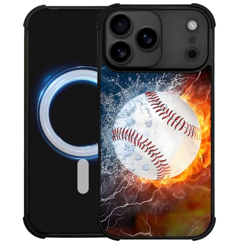 DAIZAG Case for iPhone 17 Pro,[Compatible with Magsafe] Air-Guard Corners Shockproof Soft Phone Cover for Boy Men Gift,Ice Fire Baseball - color: Ice Fire Baseball, size: iPhone 17 Pro