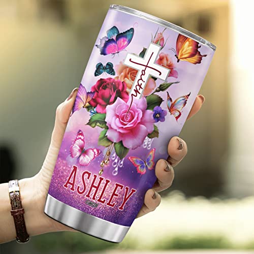 CUBICER Personalized Coffee Tumbler Flowers Customized Name Travel Mugs Oz Christian Gifts For Mom Women Stainless Steel Cups Insulated Tumblers Inspirational Quotes Mothers Day - color: Christian
