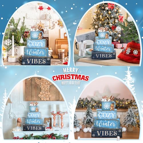 Lineshading 4 Pcs Christmas Table Decorations Wooden Blue Hot Cocoa Signs - style: Blue Hot Cocoa
