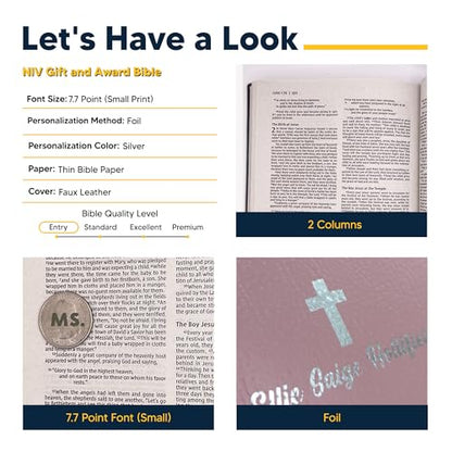 Personalized NIV Small Print Bible for Women, Name Engraved, Standard Size - color: Pink, style: New International Version