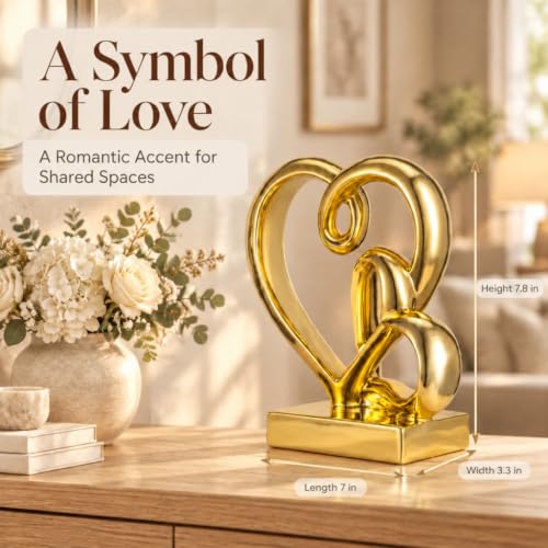 Anniversary Wedding Couples Gift Gold Hearts Resin Statue Decor - color: Gold