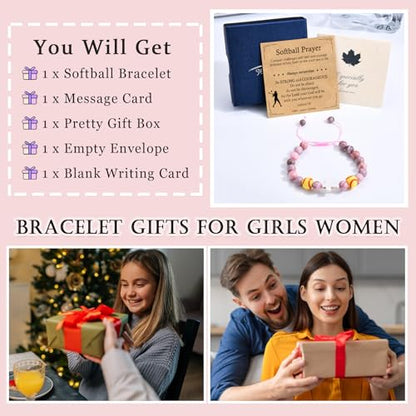 Baseball/Basketball/Soccer/Softball/Volleyball Bracelet for Girls Women- Cross Charm Beaded Bracelets, Christmas Birthday Easter Graduation Gifts for Daughter Granddaughter Niece Sister Coach - style: Softball