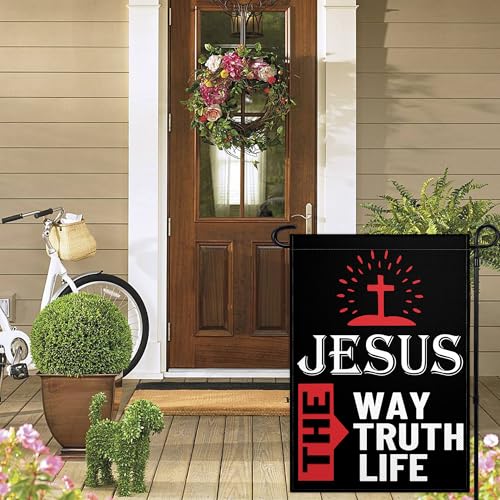 Jesus The Way Truth Life Garden Flag 12x18 Christian American Garden Flag Double Sided Jesus Yard Flags for Outside House Indoor Yard Outdoor Patriotic Sign Decor