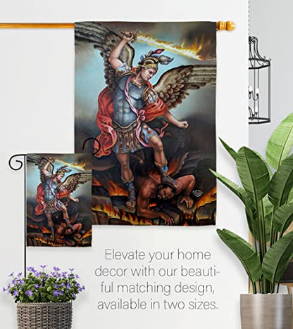 St. Michael Vanquishing Satan Garden Flag - Religious Faith Hope Grace Peace Dove Christian Religion Easter - House Decoration Banner Small Yard Gift Double-Sided Made in USA 13 X 18.5