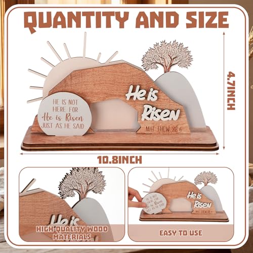 Blulu Empty Tomb Easter Scene and Christian Decoration Wooden Easter Resurrection Scene He is Risen Jesus Tomb Tray Set Nativity Jesus Scenes Decor for Religious Home Spring Decor Christian Gifts
