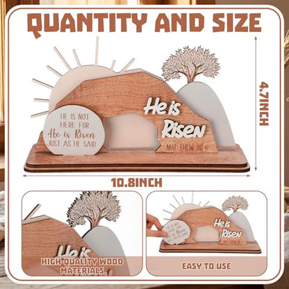 Blulu Empty Tomb Easter Scene and Christian Decoration Wooden Easter Resurrection Scene He is Risen Jesus Tomb Tray Set Nativity Jesus Scenes Decor for Religious Home Spring Decor Christian Gifts