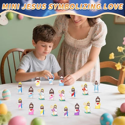 Little Jesus Figures to Symbolize Jesus Loves You, 60 Pcs Mini Jesus Figurines in Bulk for Hide and Seek Religious Party Favors Sunday School Baptism Gifts - color: Jesus Blue