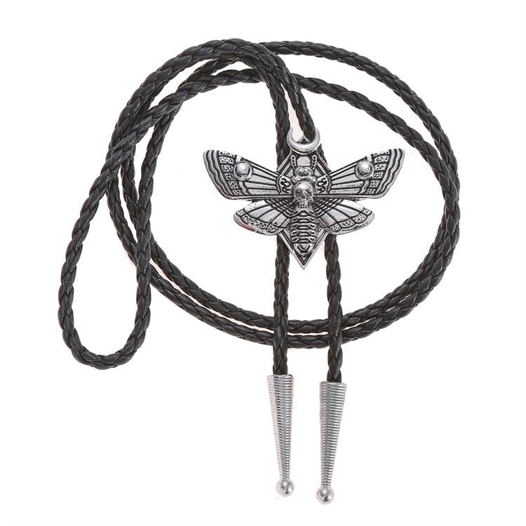 Western Cowboy Bolo tie for Men Women Gold Silver Death Skull Moth Cross Bolo Tie Christmas Deer Rooster Wolf Necktie Gift - color: 2# Silver Skull
