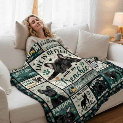Wxiben French Bulldog Gifts for Women - French Bulldogs Blanket for Dog Lovers/Owners Frenchie Mom Gift Frenchie Birthday Throw Blanket for Home Sofa Couch Bed 60x50in - color: Frenchie