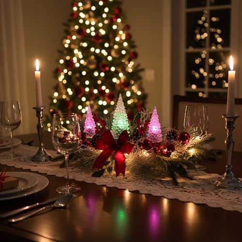 Eksen Lighted Christmas Table Centerpiece with Color-Changing LED Acrylic Trees, 27" Christmas Table & Mantel Decor, 5 Light Modes