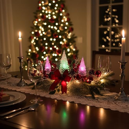 Eksen Lighted Christmas Table Centerpiece with Color-Changing LED Acrylic Trees, 27" Christmas Table & Mantel Decor, 5 Light Modes