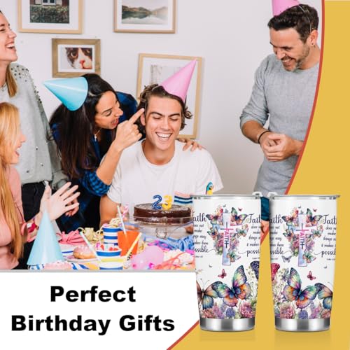 Christian Gifts for Women Tumbler, Inspirational Faith Religious Gifts for Women Girls Friends Birthday Christmas, Bible Verse Butterfly Coffee Mug Stainless Steel Vacuum Insulated Travel Cup with Lid - color: Faith Butterfly 1217