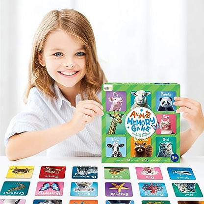 Hebayy 72 PCS Memory Matching Game, Real Animal Matching Cards for Toddlers 36 Pairs Memory Cards for Preschool 4 5 6 Years Old - style: Real Animals-A