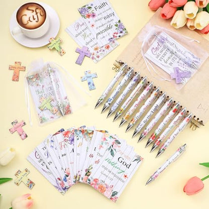 AmazingSpark 96 Pcs Christian Gifts Bulk for Women Include Magnetic Cross Bookmarks, Mini Bible Verse Notepads, Scripture Ballpoint Pens, Religious Small Notebooks Gifts Prizes Party Favor(Floral) - style: Floral