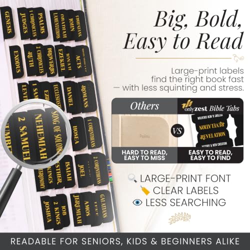 90 Christian Bible Tabs for Women, Men, Kids - Black Gold Version - color: Black Gold