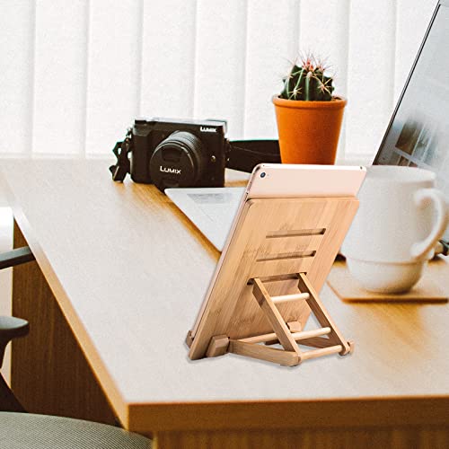 Bamboo Tablet Stand Holder Adjustable Folding Wood iPad Stand with Chargeable Hole for Desk iPad Cooking Stand - style: A Tablet Stand
